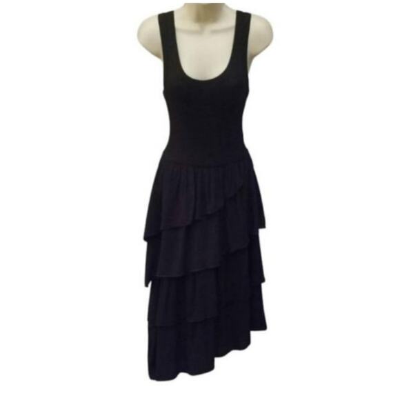 Zara black sleeveless boho ribbed tank top ruffle tiered maxi dress size XS - Picture 2 of 16